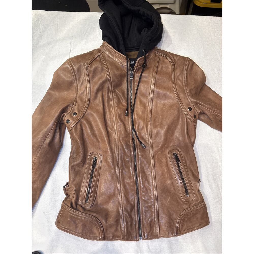 LAMARQUE ARLETTE Lamb Leather Biker Jacket 2 in 1 Rawhide Brown Women’s XS